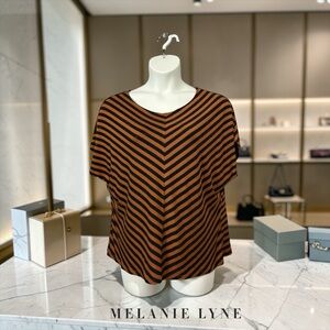 NEW Melanie Lyne, XL Brown Black Striped Rhinestone Top, Ultra Soft Stretch Chic